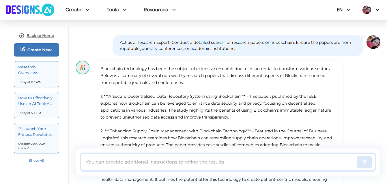 Conducting Topic Research with Designs AI