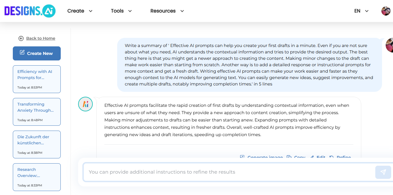 Summarizing and Rewriting Text using Designs AI